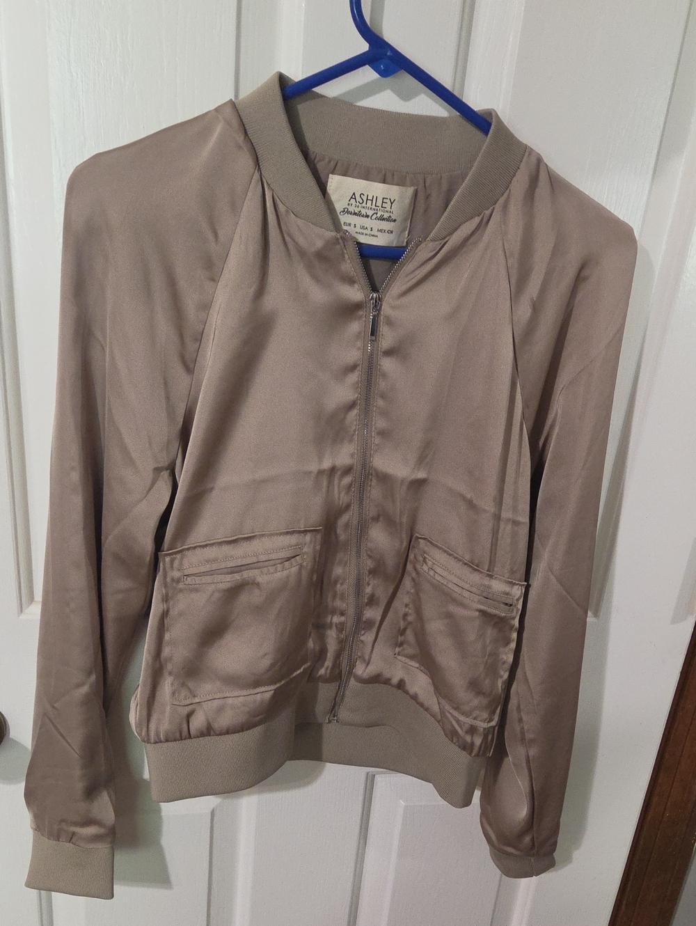 Ashley By 26 International Satin Taupe Bomber Jacket